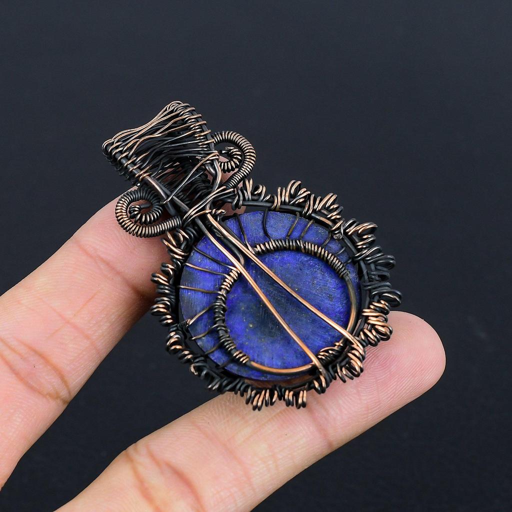 Lapis Lazuli Pendant Handmade Gemstone Jewelry, 999 Copper Wire Wrapped Pendant ,Unique Design Jewelry Pendant