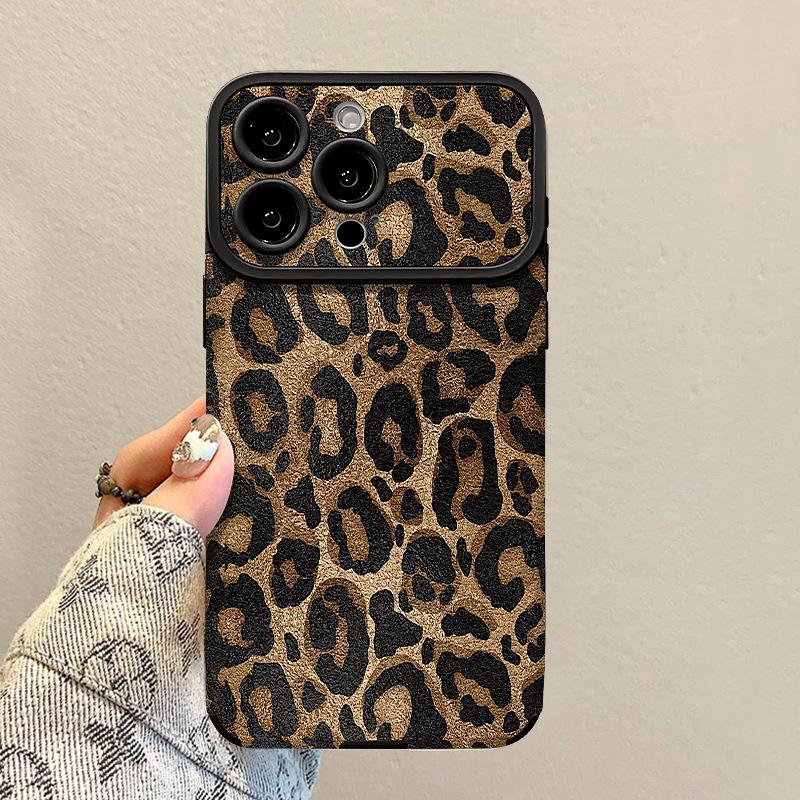 Retro Leopard Print Lanyard Is Suitable for Apple 17promax Mobile Phone Case Iphone15 Silicone Sheepskin 16 New Women's 14.