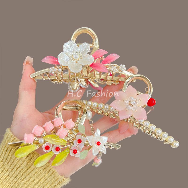 Lily of the Valley Floral Tassel Hair Claw - Ancient Style Women's Accessory