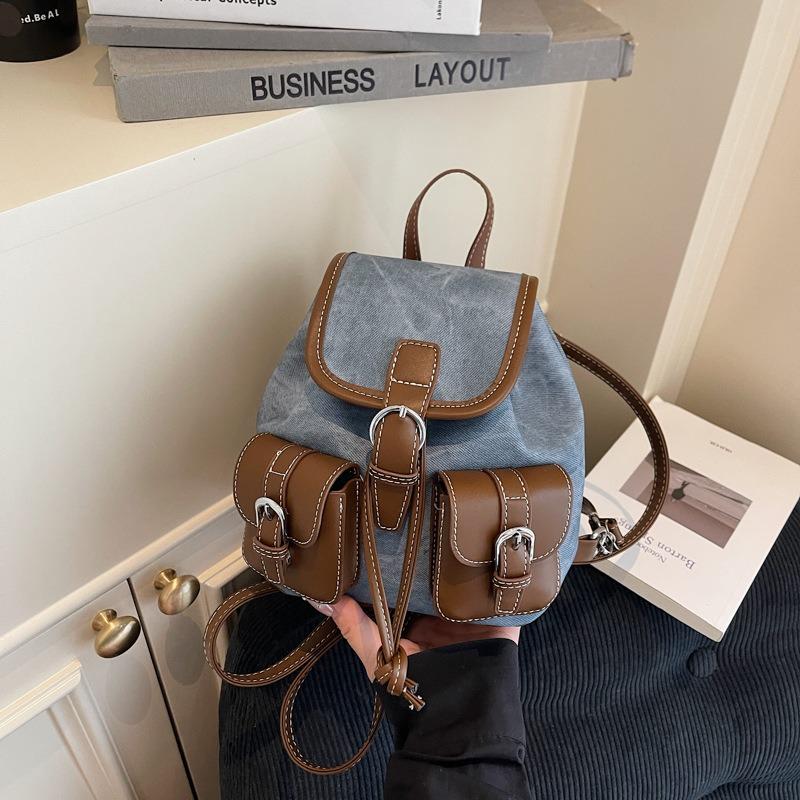 New autumn and winter casual contrasting color large-capacity backpack women's niche retro commuter versatile backpack