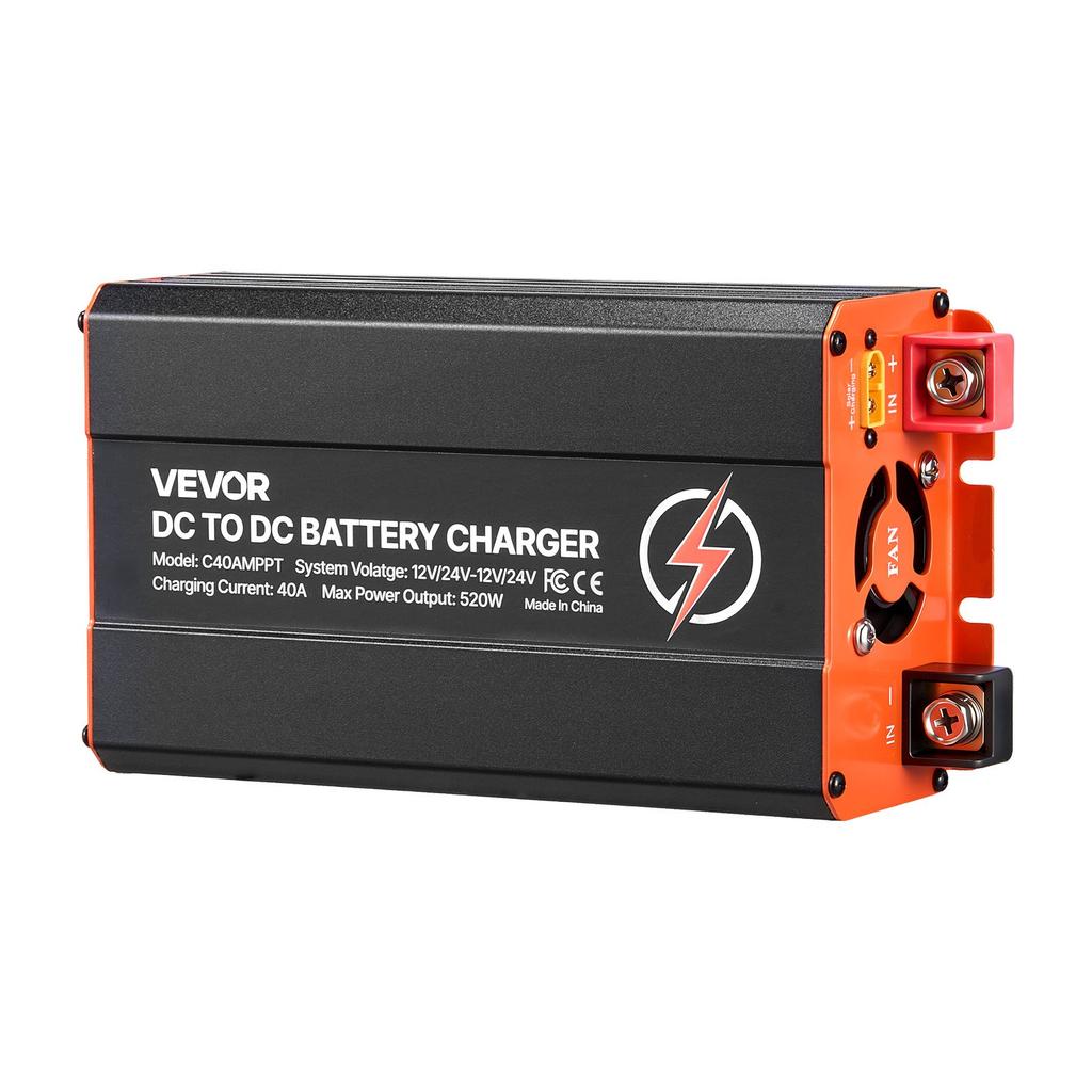 VEVOR DC To DC Charger with MPPT, 520W, 40A On-Board Battery Charger, Solar Panel/Alternator Dual Input
