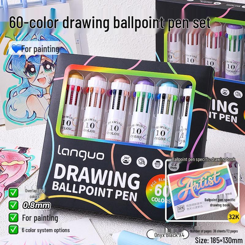 10-Color Stackable Ballpoint Pen Set – Press-Type, Multi-Functional Pens for Drawing & Journaling for Elementary Students