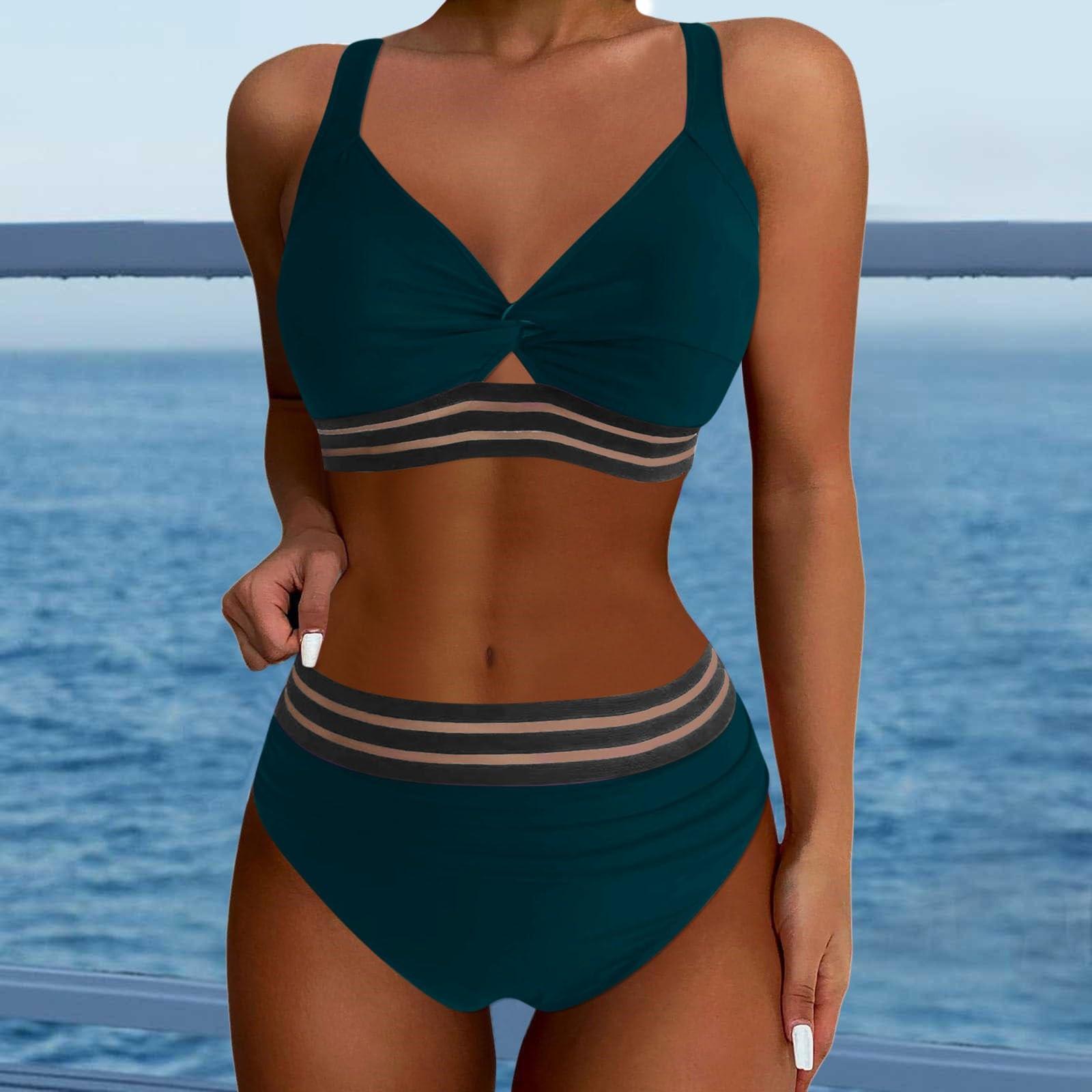 Women s Sexy Two Piece Bikini Set Color Cutout Padded Wireless Swimwear L