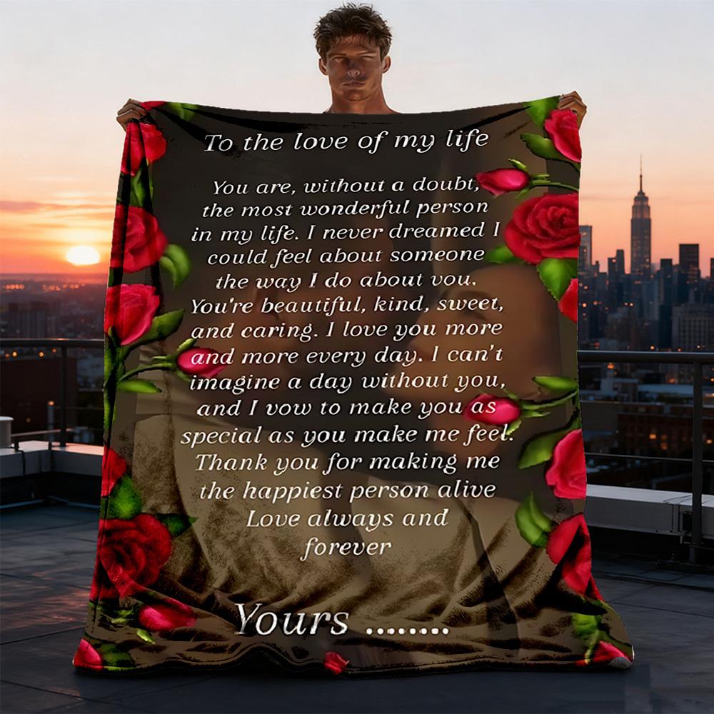 1pc Romantic Love Letter Outdoor Blanket - Lightweight Flannel Throw For Travel, Camping, Gifts For Family Or Friends yy251114189