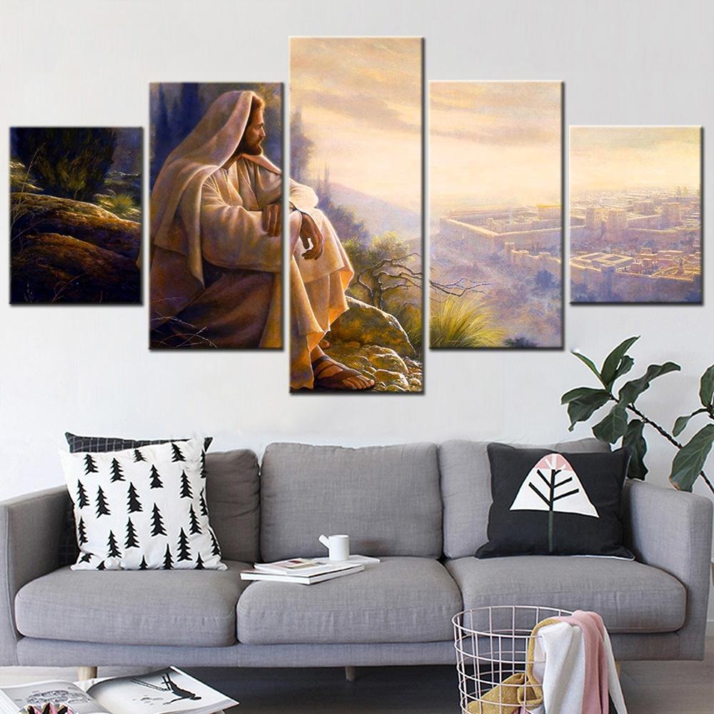 5 Panels Canvas Wall Arts Poster Painting Jesus Lanscape Wallpaper Living Room Picture Print Bedroom Mural Home Decor Artwork