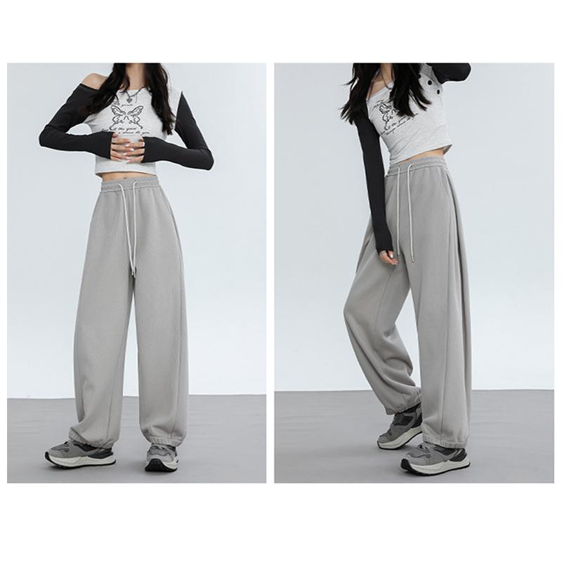 Women's Casual Loose Versatile Sports Pantalones Elastic Waist Drawstring Sweatpants Drapey Feel Straight Leg Pants