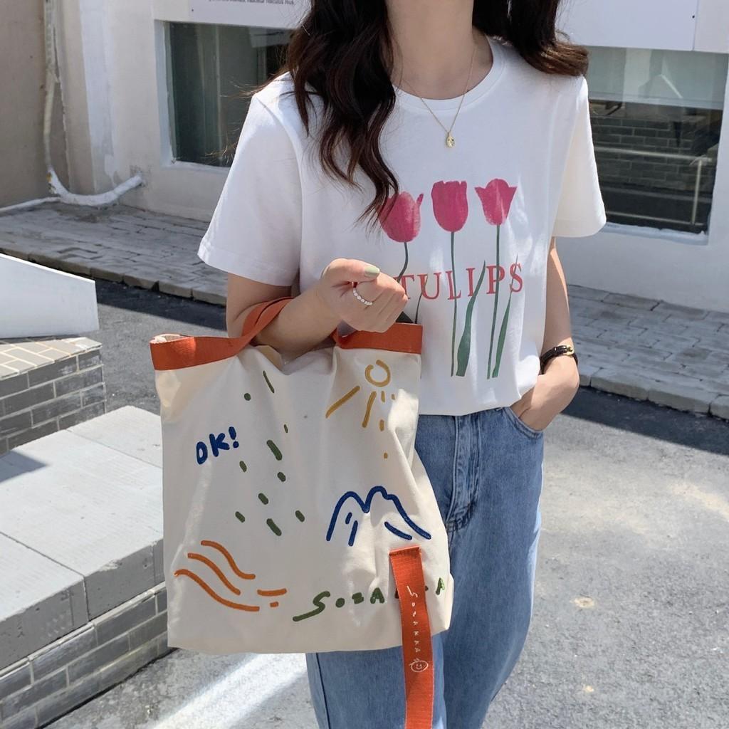 Fashionable Printed Canvas Tote Bag Large Capacity Shoulder Bag For Everyday Use