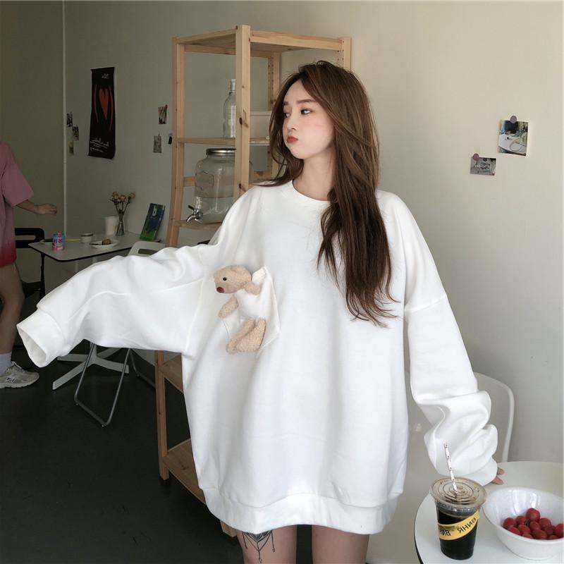 Autumn 2026 Korean Harajuku Bear Oversized Hoodie - Women's Long Sleeve Fashion