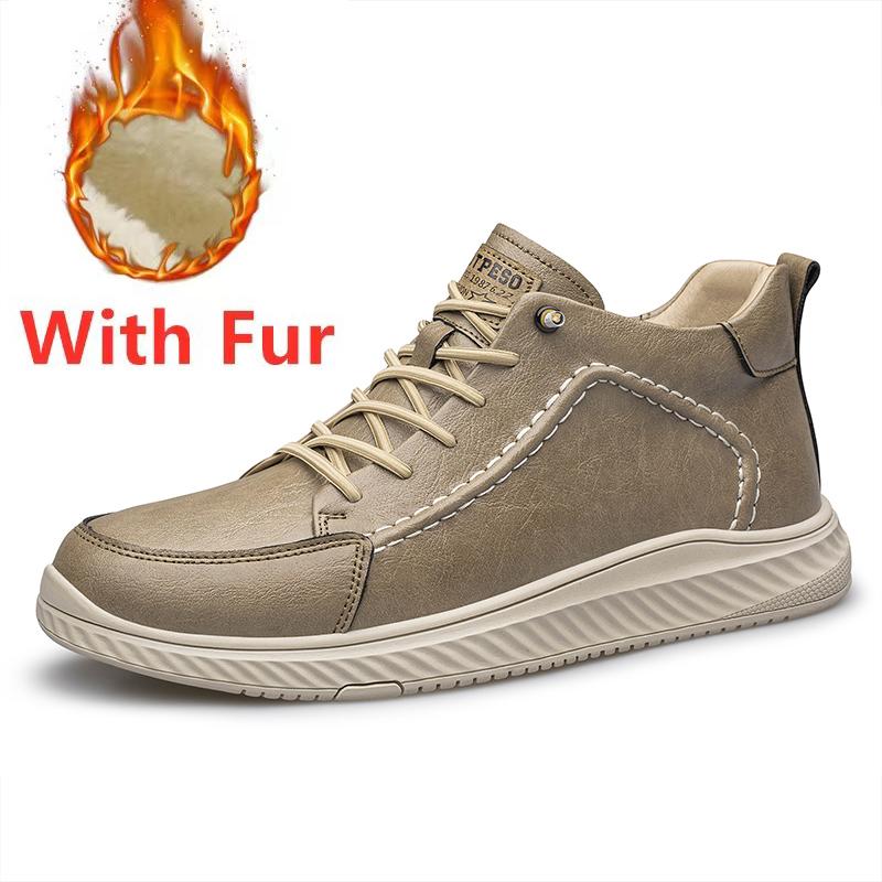 

Genuine Leather Men Snow Boots Winter Cotton Thick Soled Lace Up Shoes New Trendy Cold Proof Warm Cotton Shoes Short Ankle Boots 45