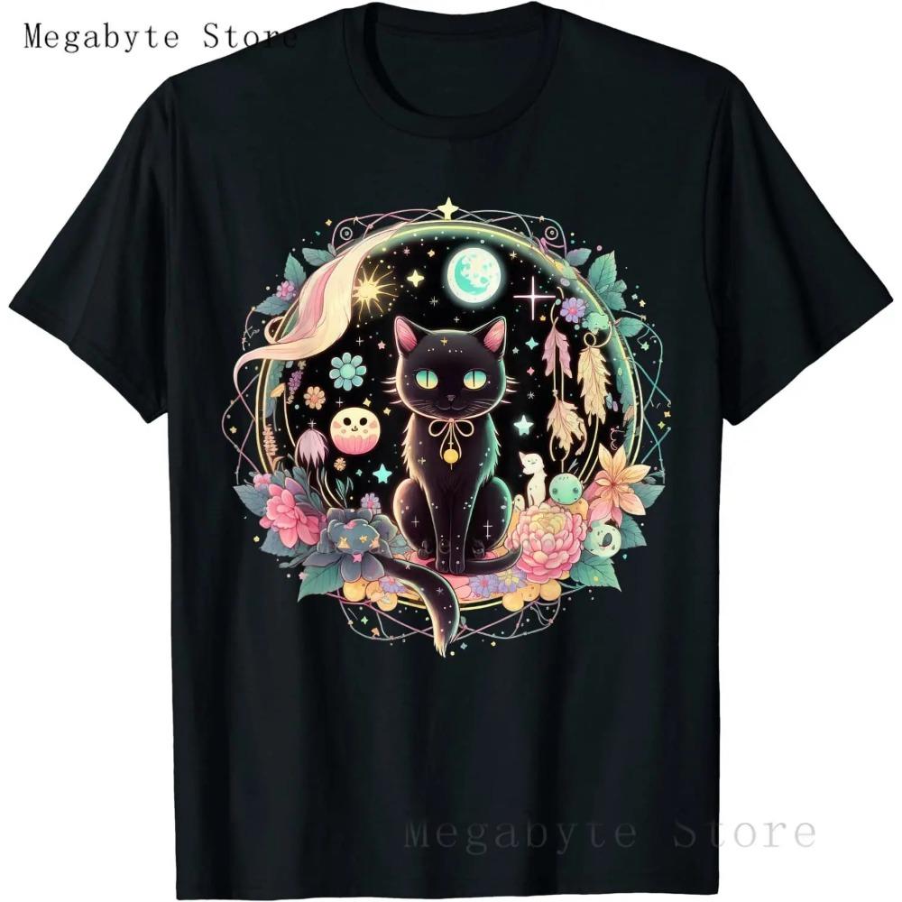 Pastel Goth T Shirt Men Women Kawaii Cartoon Gothic Cat Clothes Harajuku Shirt Unisex Graphic Tees Female Hip Hop T-shirt Male