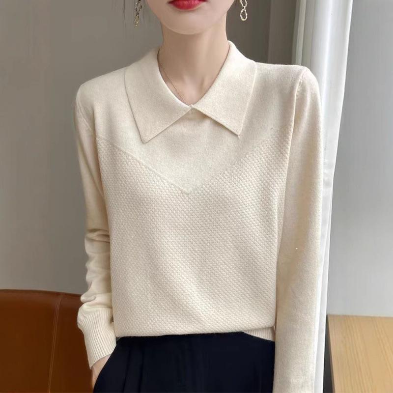 Women's Casual POLO Collar Knit Pullover - Loose Long Sleeve Autumn/Winter Lapel Sweater Design.