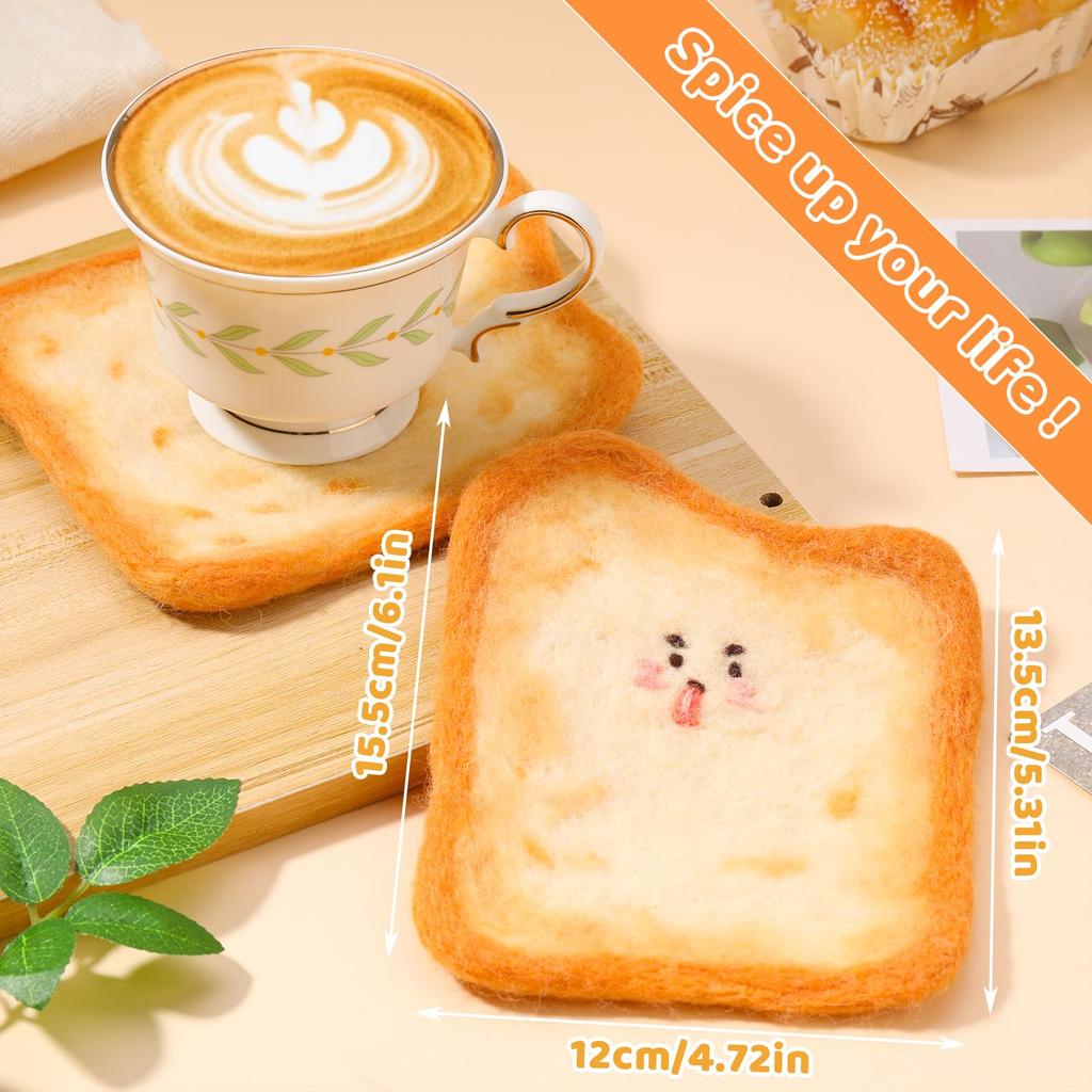 Fenrry 6PCS Needle Felting Kit Toast Coasters Wool Felting Kit Felting Wool Roving Felting Pad for DIY Decoration Craft