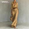 JPNTKY Damenmode Herbst Winter Unifarbene bedruckte Langarm-Freizeitkleider
