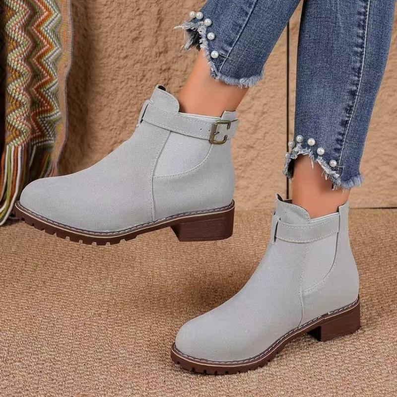 Autumn Winter New Fashionable Versatile Women's Boots Elegant Simple Round Head Square Heel Mid heeled Boots Women's Shoes