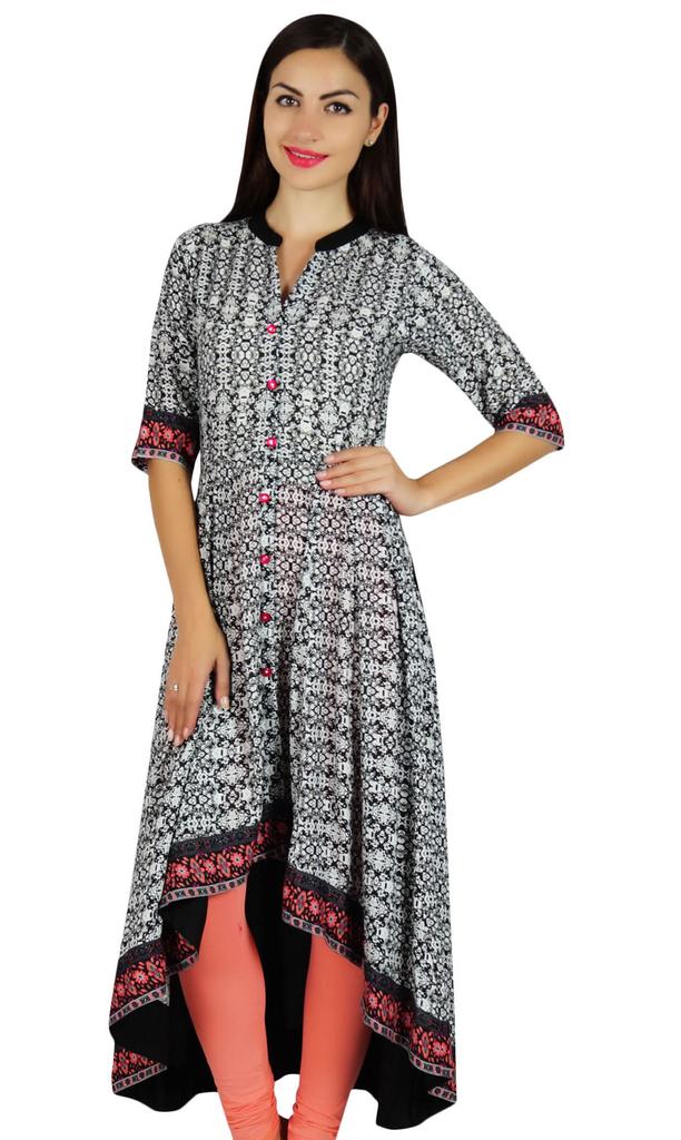 Bimba Womens Asymmetrical Kurta Long Kurti Mandarin Collar Chic Fashion Dress Designer Custom