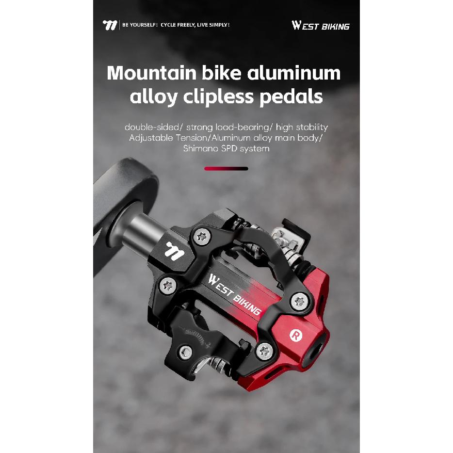 WEST BIKING MTB Self-Locking Pedals Aluminum Alloy Clipless Mountain Bike Pedal Compatible With SPD Double Sealed+Needle Bearing
