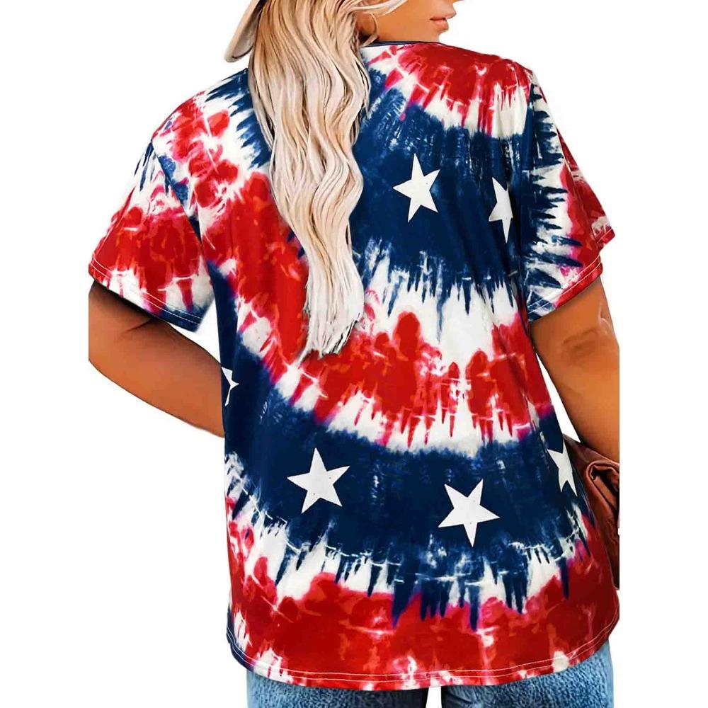 Womens American Flag Shirt Short Sleeve USA 4th of July Flag Tops Loose Patriotic Novelty T-Shirts