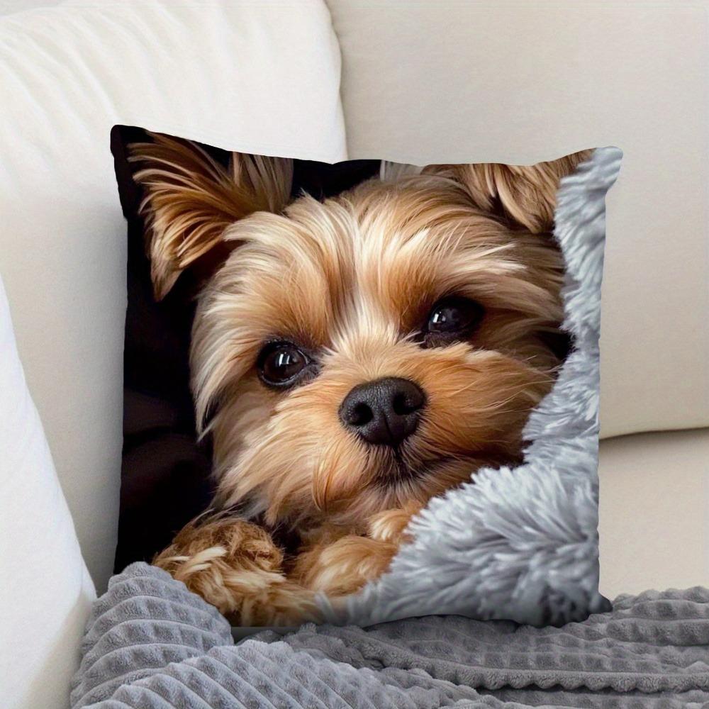 Yorkshire Terrier Aufdruck Polyester Kissenbezug Quadratische Kissenhülle Dekorative Kissenhülle Heimdekoration Antik-Stil