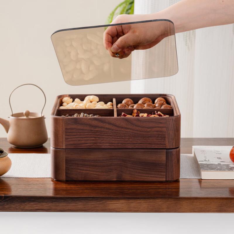 Black Walnut Wood Snack & Nut Storage Box with Lid