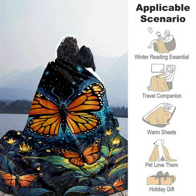 1pc Butterfly Printing Lightweight Flannel Blanket, Comfortable and Warm Blanket, for Camping Sofa Bed and Couch Office, Gift
