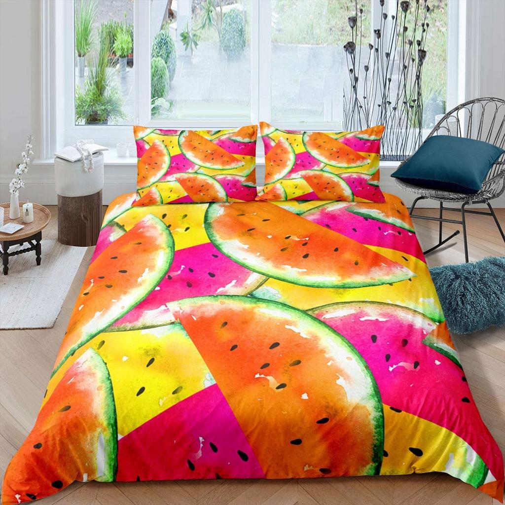 Watermelon Duvet Cover Set Green Red Polyester King Queen Full Size Bedding For Kids Teens Adults
