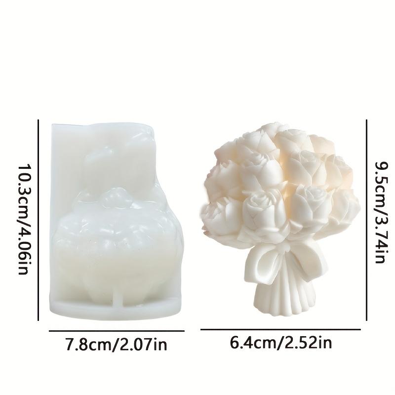 

1pc Silicone Rose Bouquet Mold for Candles, Soap, and Plaster Crafts – Elegant White Flower Design with Green Leaves & Ribbon Ac