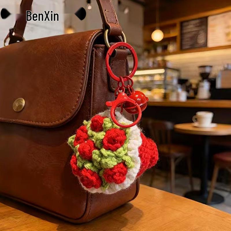 Handmade Crochet Rose Keychain Ornament - Valentine's Day Gift