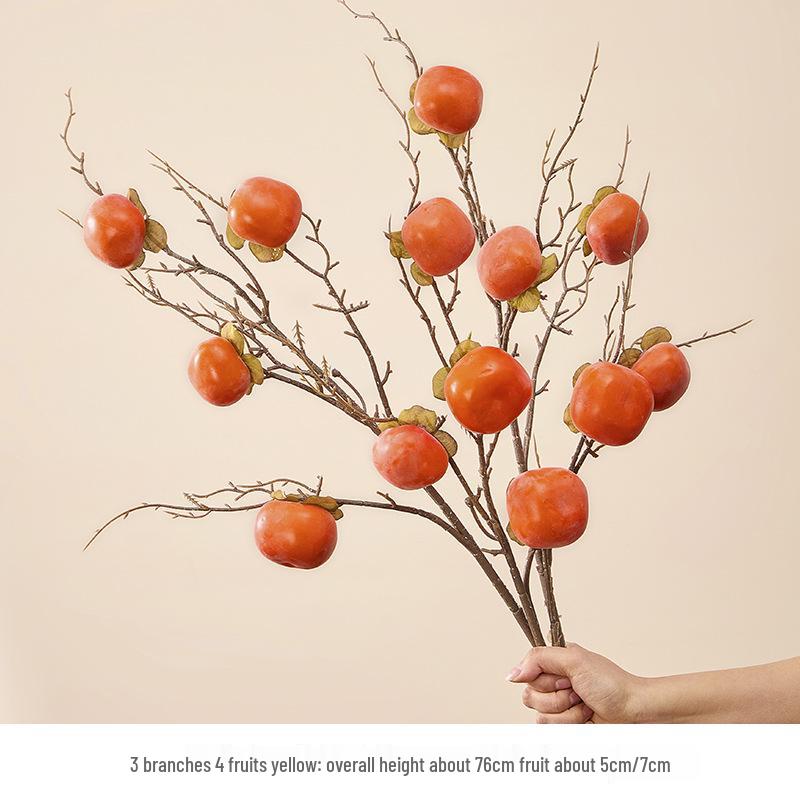 7-Head Persimmon Branch Ikebana Ornament: Artificial Ruyi Persimmon for Living Room or Dried Flower Display