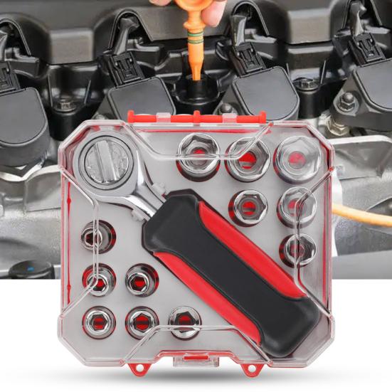 Cheie cu clichet interschimbabilă cu mâner antiderapant, antrenare universală de 1/4 inch, tubulare de impact 4-13mm, set chei tubulare metrice