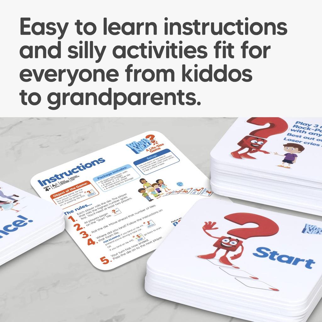 Games Board Jumbo Build Family Game Elementary School Classroom Interactive Floor Ages Includes 25 Fun Tiles and Giant Foam Dies M&J What's Next?