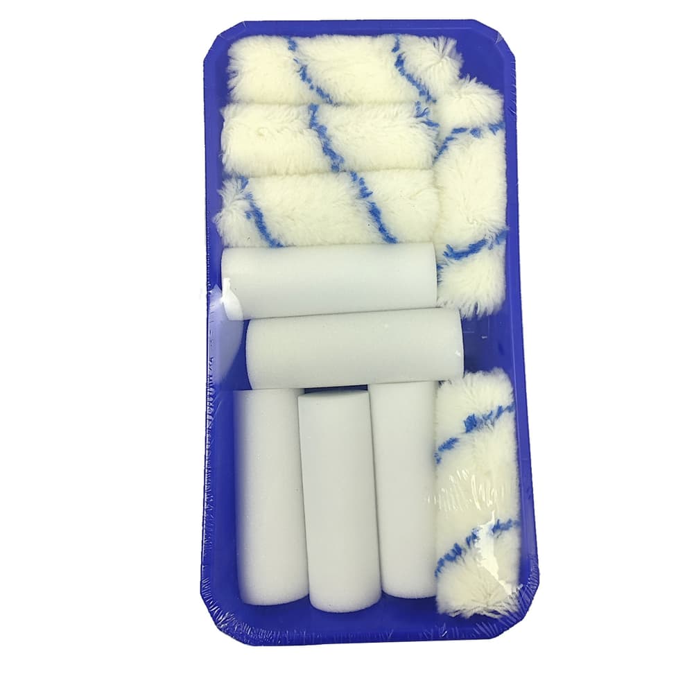 Paint Roller and Brush Set with Ergonomic Steel Handle Stand and Plastic Paint Tray Made for Use with Water and Oil Based Paints