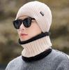 Winter solid color cloth label sports knitted hat men's simple outdoor warm ear protection scarf wool hat cold protection two-piece set