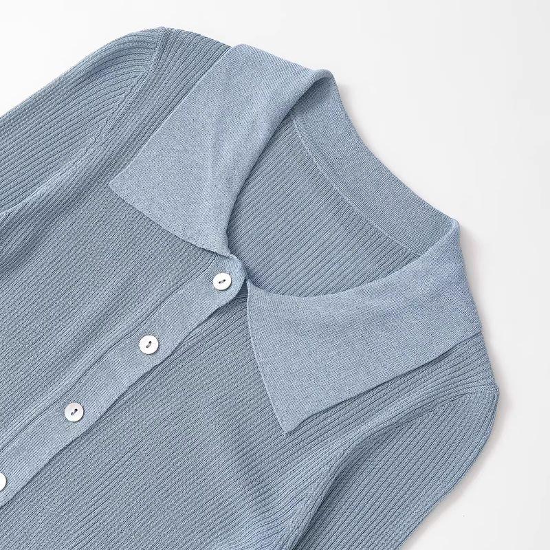 Araltay New Arrival Fashion Style Women's Fashion All-Match Metal Color Line Knitting Polo Shirt Tops 2142129