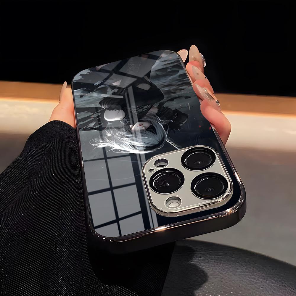 Nier Automata Game Phone Case Luxury Glass Phone Case For IPhone 17 16 15 14 13 12 11 Pro Max Plating Frame Cover