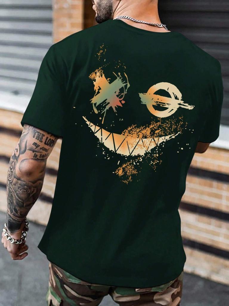 Manfinity LEGND Men T-Shirts Fit Crew Neck Short Sleeve Graphic Tee Smile Face Casual Summer Polyester