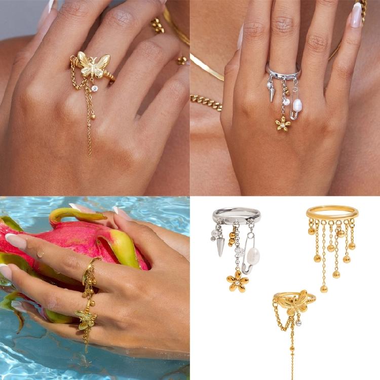 Tassels Rings Freshwater Pearls Flower Detail Stainless Steel Jewelry For Casual Or Formal Wear