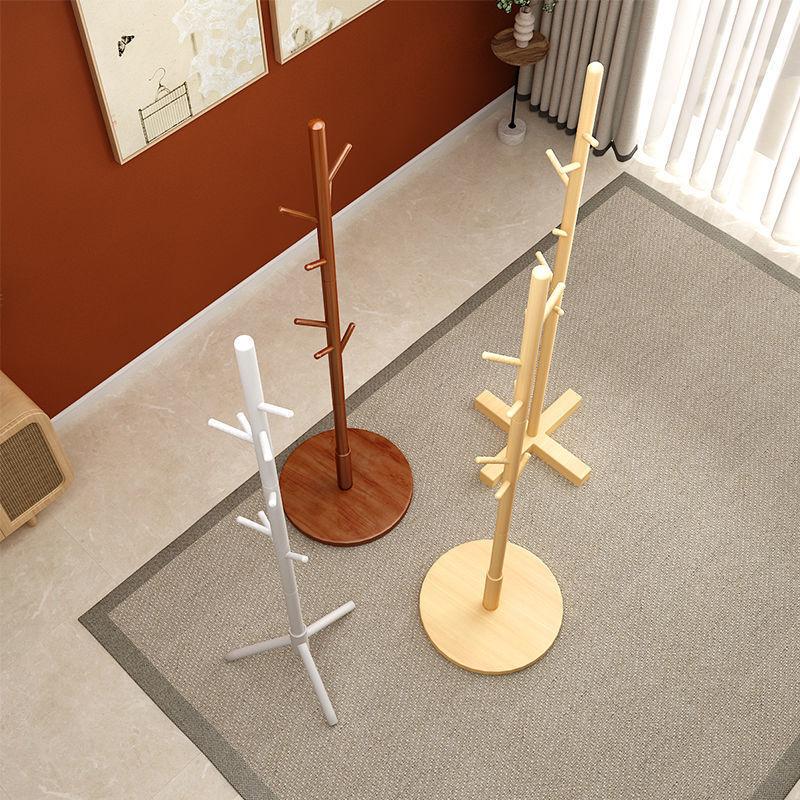 Solid Wood Coat Rack, Floor Standing Clothes Hanger, Household Simple Clothes Drying and Bag Hanging Rack