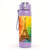 1PC Rainbow Eiffel Tower 750ml Color Plastic Sports Water Bottle Leakproof Flip Straw Lid Suitable for Sports Office Home Use
