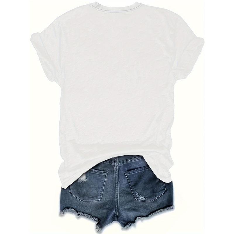 Europäische Größe Damen Mode T-Shirt, T-Shirt mit Rundhalsausschnitt und Aufdruck, Lässiges Kurzarm-T-Shirt mit Rundhalsausschnitt für Damen.