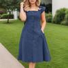 Women Summer Square Neck Short Sleeve Casual Dress