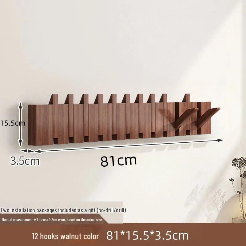 Solid Wood Wall-Mounted Piano Key Coat & Hat Rack - Punch-Free Storage Solution for Bedroom, Entrance, or Hallway.