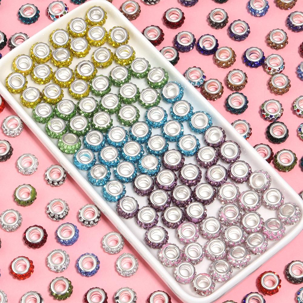 20pcs 11mm Rhinestone Polymer Clay Beads Round Big Hole Loose Spacer Beads For DIY Jewelry Making Bracelets Necklace Accessories