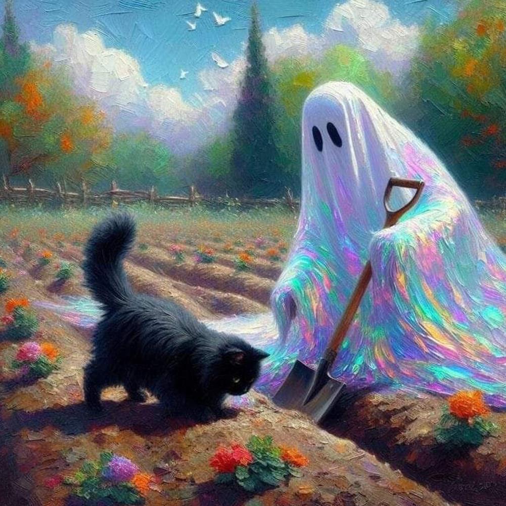 Halloween 5D DIY Vollbohrer Runde Diamantmalerei Set für Heimwanddeko