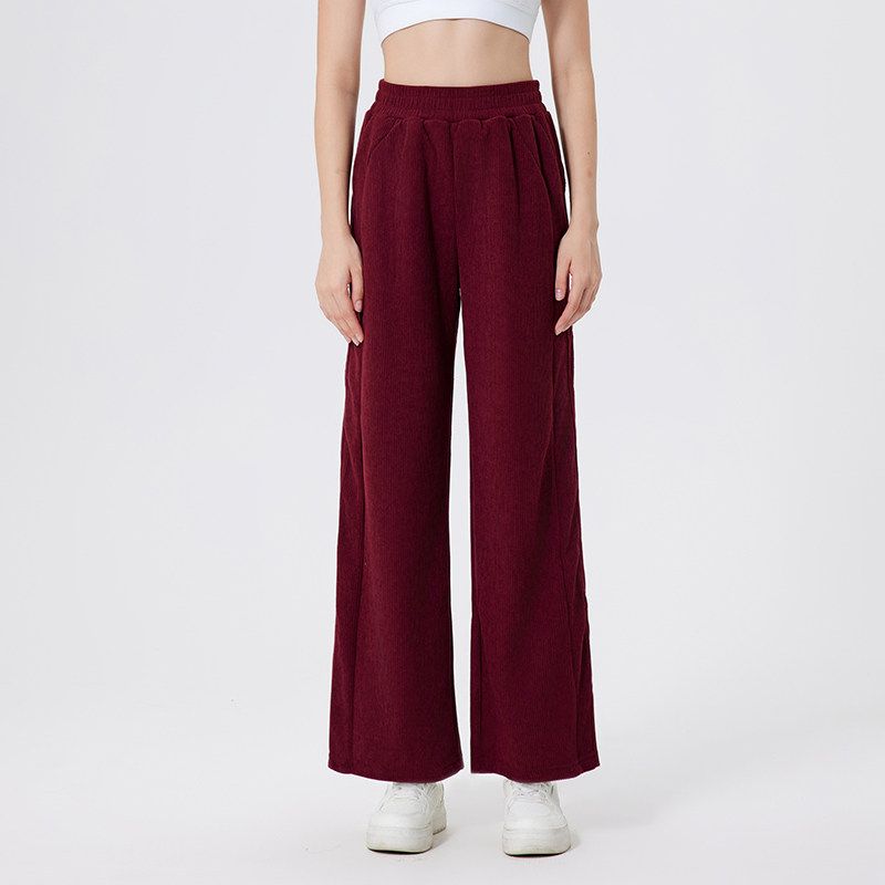

Corduroy Sports Pants Female Casual Pants European and American Leisure Casual Loose Pants High Waist Heattech Belly Contracting Straight-leg Loose Ankara Red(New Color) S