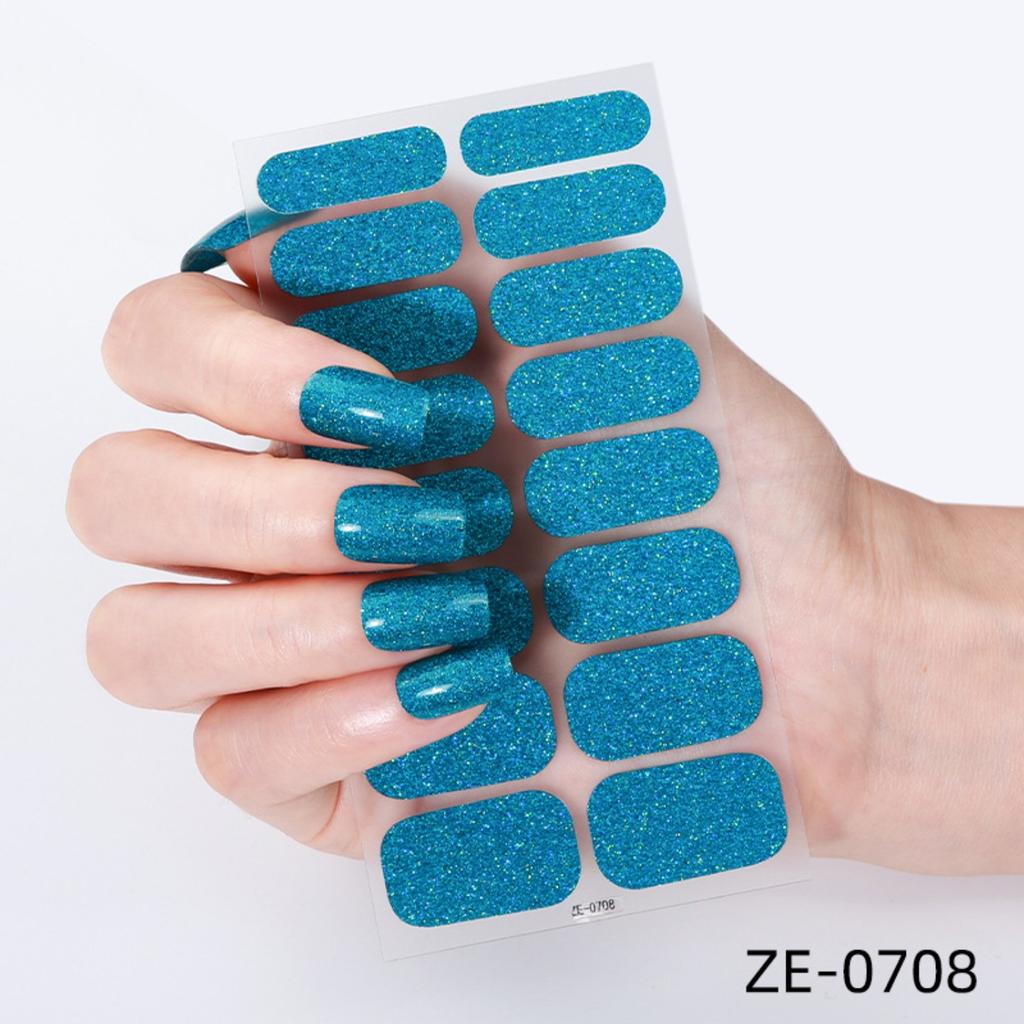 16Tips Full Cover Nail Stickers DIY Nail Polish Strips Sparkling Glitter Self Adhesive Nail Art Stickers Manicure Decoration