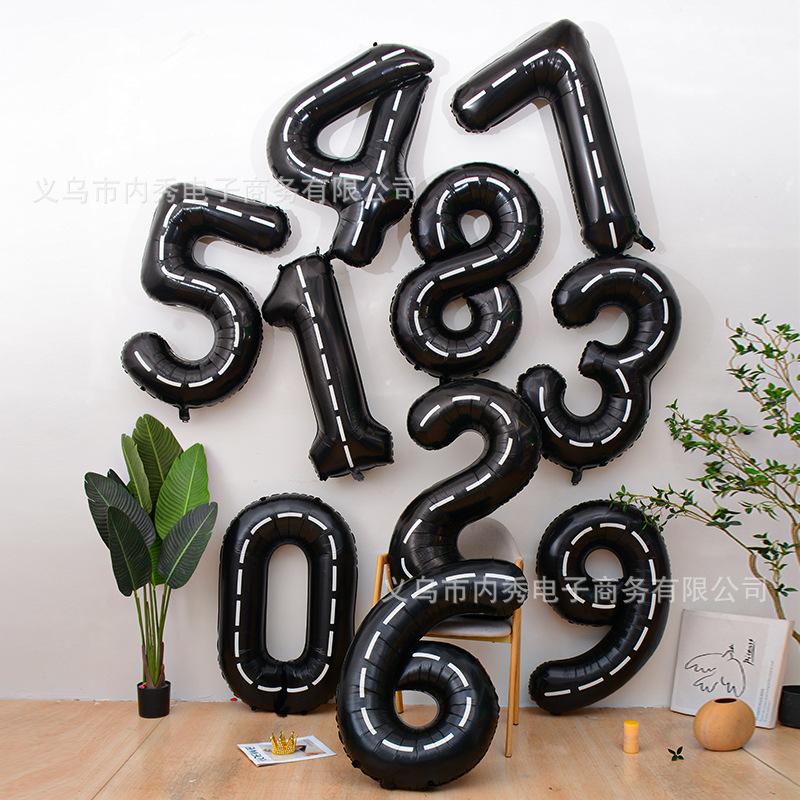 40 Inch Large Black Digital Aluminum Film Balloon Black And White Striped Racing Theme Birthday Party Decorative Balloon