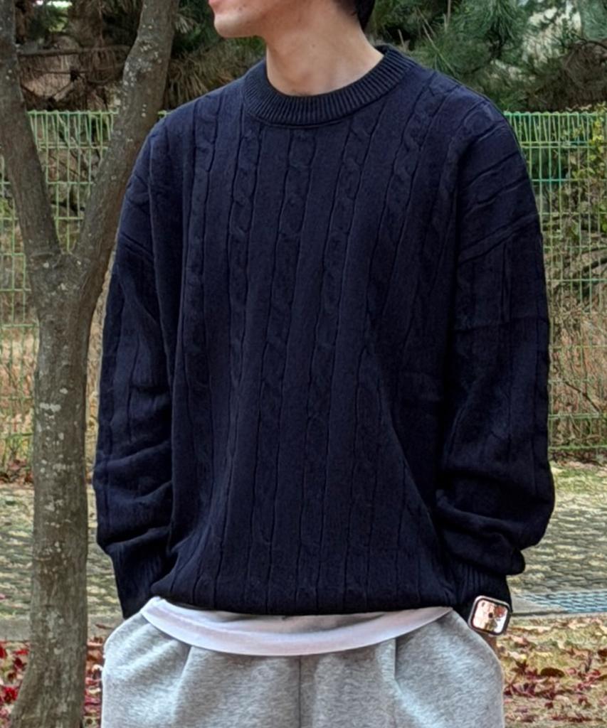Nasyujeueol Usual Round Cable Knit [Navy]