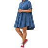 Plus-Size Elastic Denim Puff Sleeve Dress