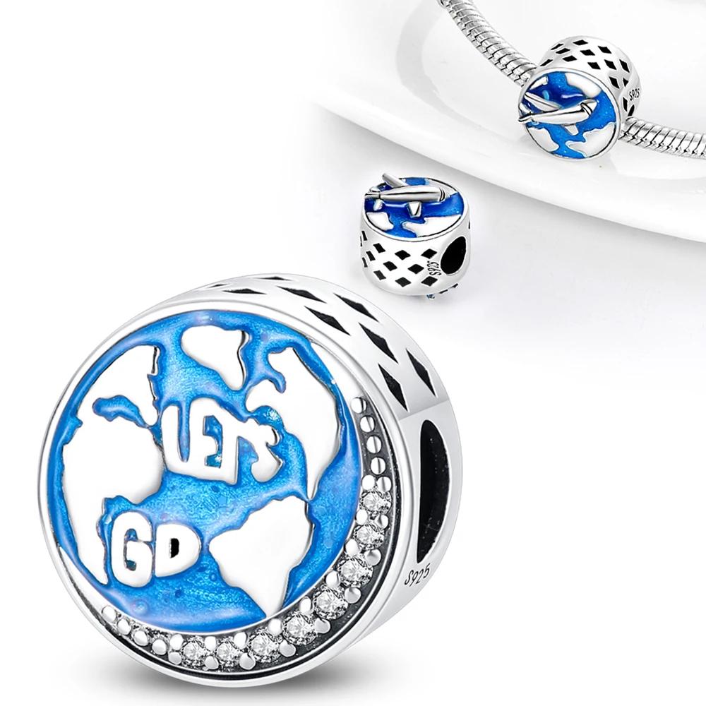 Copper Rocket Plane The Earth Charm Pendant Beads Fit Charm Original Bracelet For Women Diy Jewelry Making