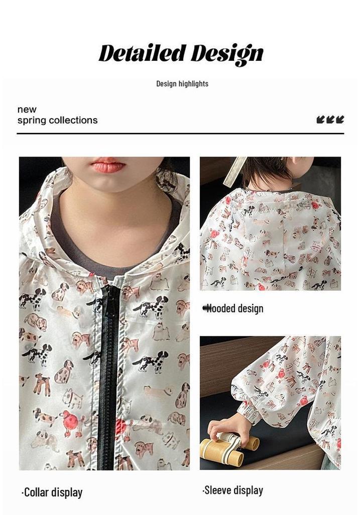 Toddler & Young Boys' 2026 Summer Sun Protection Hooded Jacket - Cartoon Puppy Print, Breathable & Light
